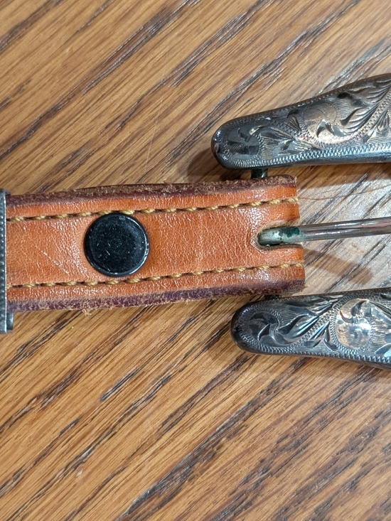 Women\'s Brown Leather Western Belt with Engraved Silver Accents main image 10